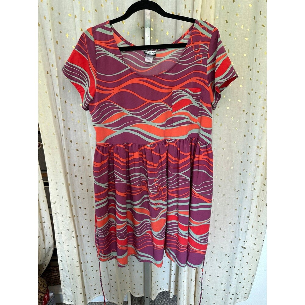Manuhealii Hawaiian Tropical Nalu Print Babydoll Tunic Pocket Swing Dress M/L